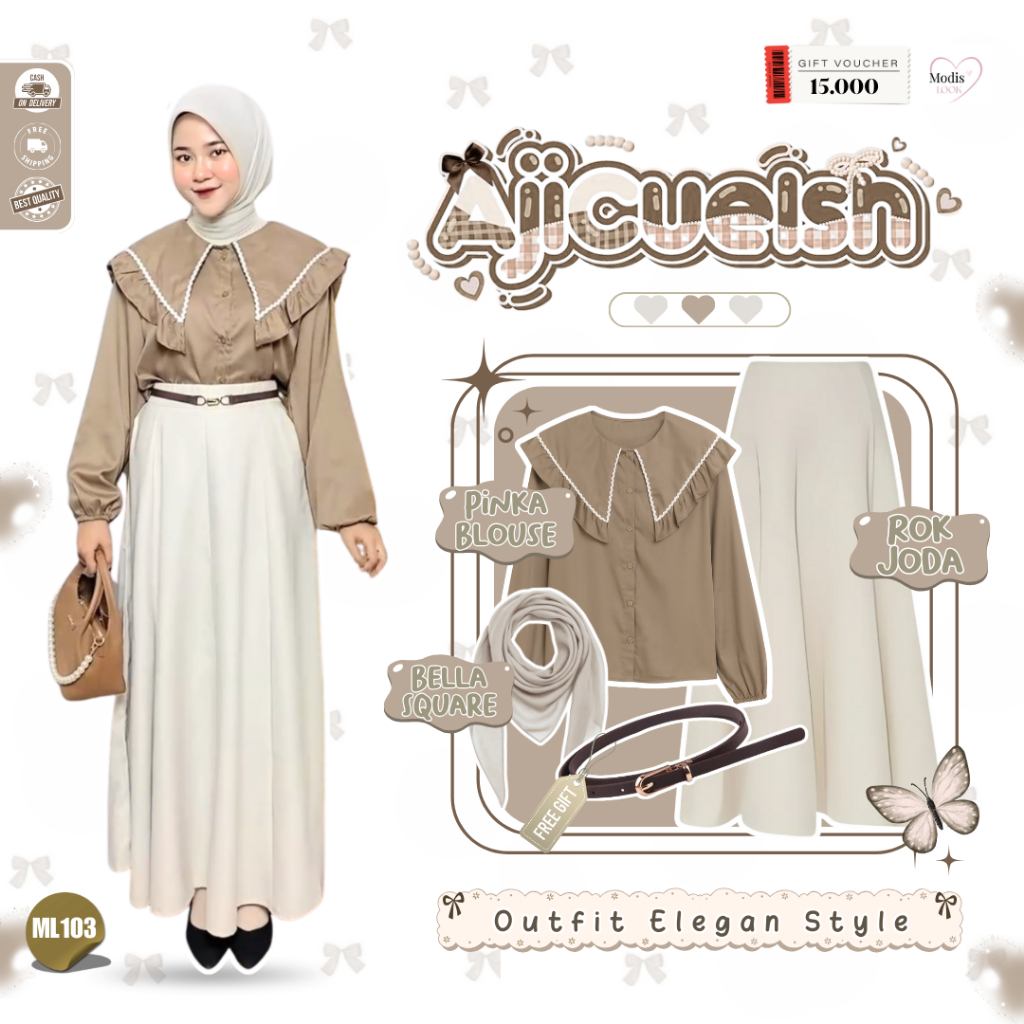Sesa Oneset Korean Style ( Belt + Hijab + Blouse + Rok ) Outfit Hijab  - ML 103`