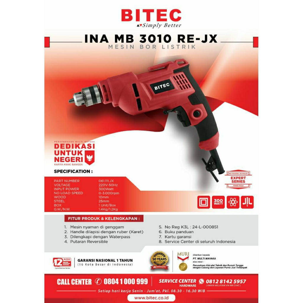 mesin bor listrik 10mm DM 3510 RE BITEC DM3510RE