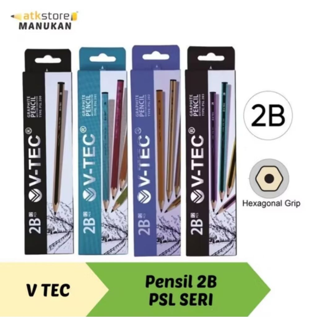 

V Tec Pensil 2B 1 bos isi 12pcs - V Tec Graphite Pencil / Pensil kayu Grafit 2B isi 12pcs