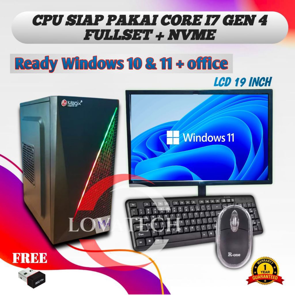 KOMPUTER FULLSET/ PC KOMPUTER FULLSET CORE I7 GEN 4 MURAH/ CPU FULLSET CI7 GEN 4 RAM 16GB / NVME 512