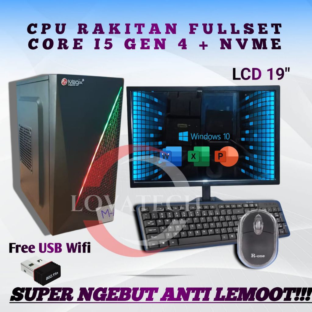 PC KOMPUTER FULLSET CORE I5 GEN 4 + NVME / CPU RAKITAN FULLSET CI5 GEN 4 RAM 16 NVME 1 TB BARU