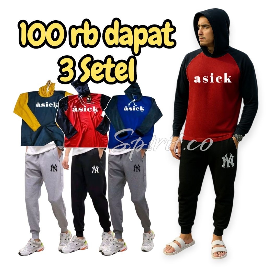 TERBARU PAKET 6 PCS- Setelan 3 Kaos Lengan Panjang + 3 Celana Joger NY Panjang / Kaos Sawah Lengan p