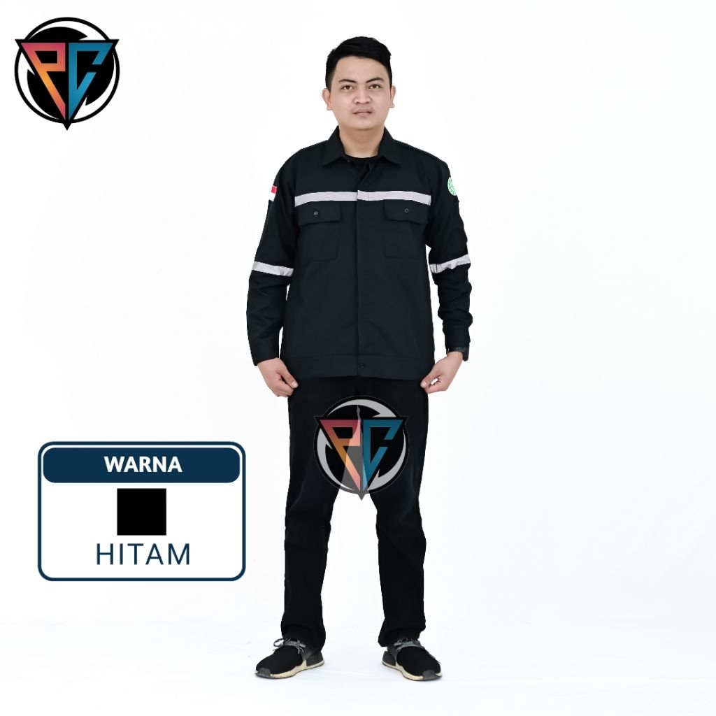 Kemeja safety warna Hitam lengan panjang baju safety lengan panjang wearpack safety lengan panjang