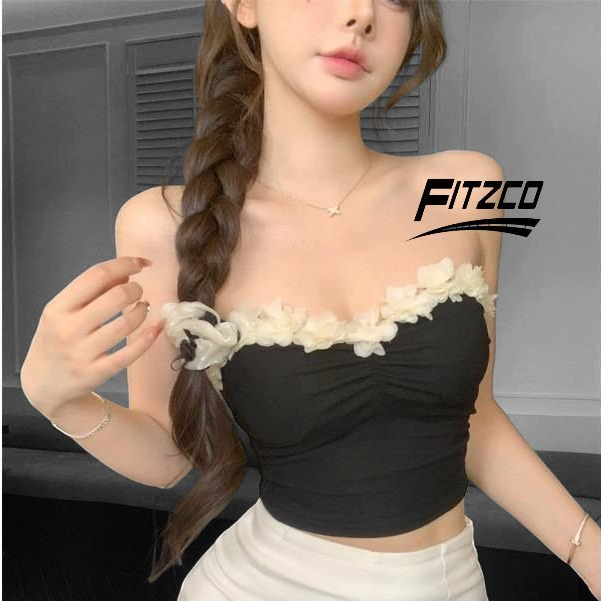 FITZCO 3055# Kemben Bra Motif Bunga Include Cup & Tali Bening