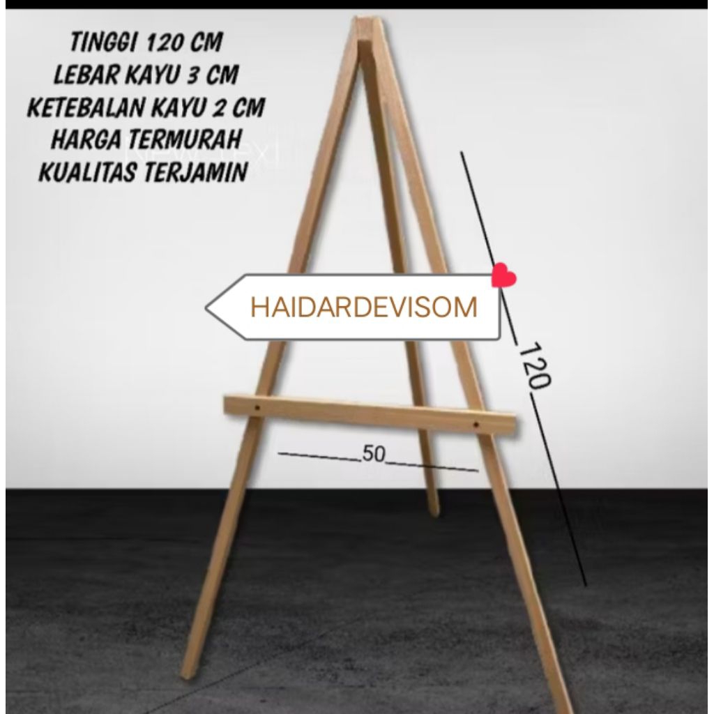 

STAND TRIPOD KAYU 100-120CM EASEL WOODEN,STANDING FOTO,KANVAS,LUKISAN,WHITEBOARD,WEDDING DAN LAIN LAIN.