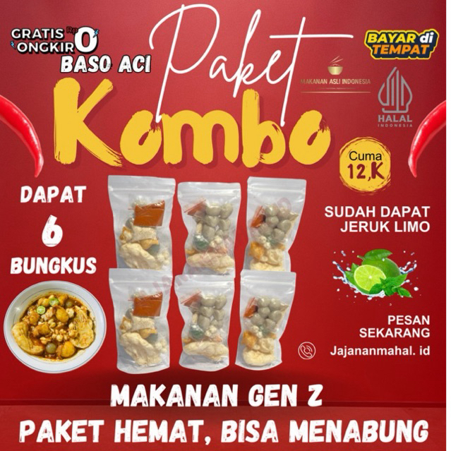 

Baso Aci 6 bungkus hemat / bakso aci Original Kuah Pedas instan, boci cemilan murah isi banyak