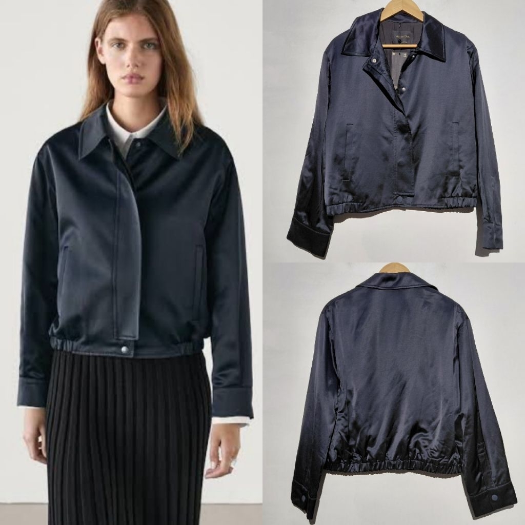 MASSIMO DUTTI WANITA JAKET SATIN NAVY JACKET BARU ASLI ORIGINAL