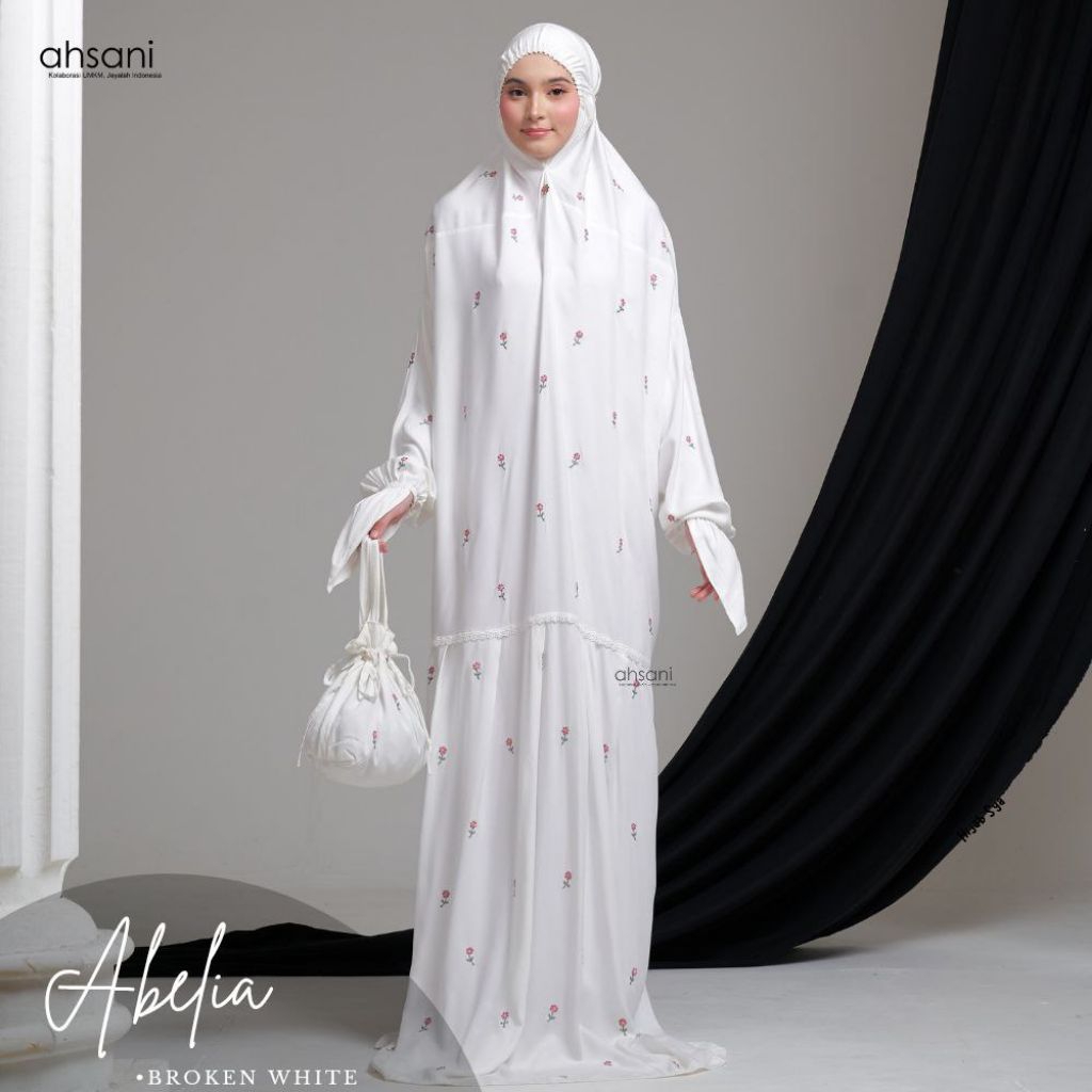 Mukena Abelia / Mukena Terusan Ahsani / Mukena Terusan Bordir / Abaya Bordir / Mukena Bordir Premium