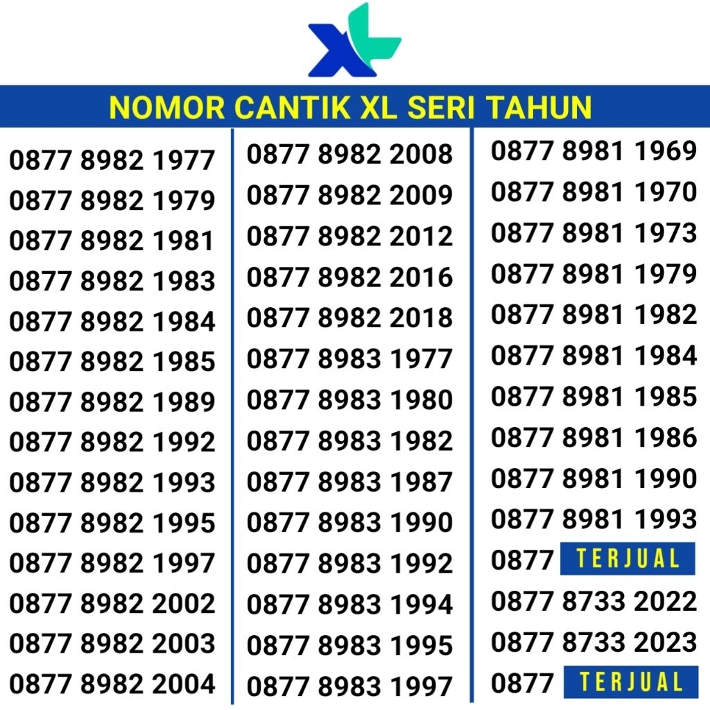 Kartu Perdana Nomor Cantik XL Tahun 1991 1992 1985 1987 1988 1999