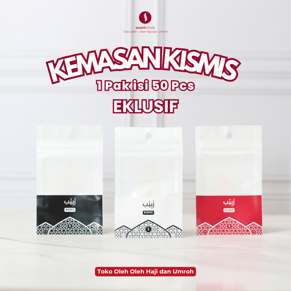 

Kemasan Kismis Ekslusif Oleh oleh Umroh Kemasan Tanpa Isi Hanya Plastik 1 Pak isi 50 pcs