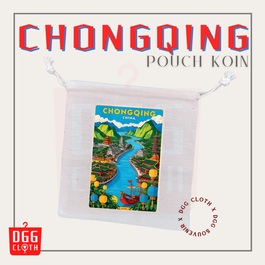 DGGCloth Pouch Koin Souvenir Chongqing Dompet Koin Oleh Oleh China Bahan Blacu Tali Serut 3