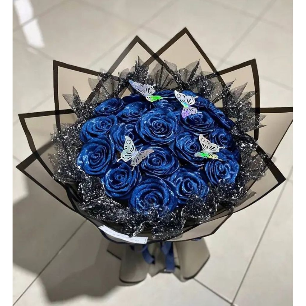 

Buket bunga pita satin biru/navy 10tangkai