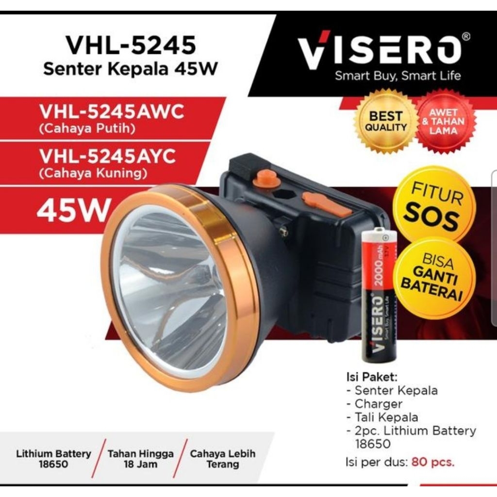 Senter Kepala Visero 45w Baterai Luar VHL5245
