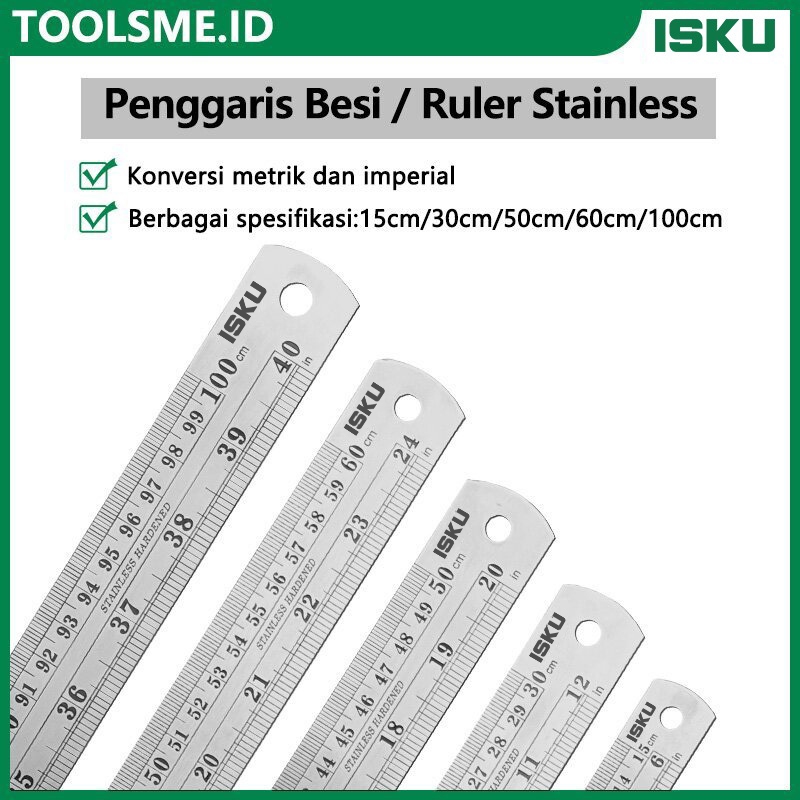 

ISKU Stainless teel Ruler Penggaris Besi 15-100cm Penggaris Baja Metal Rules Stainless Steel Ruler