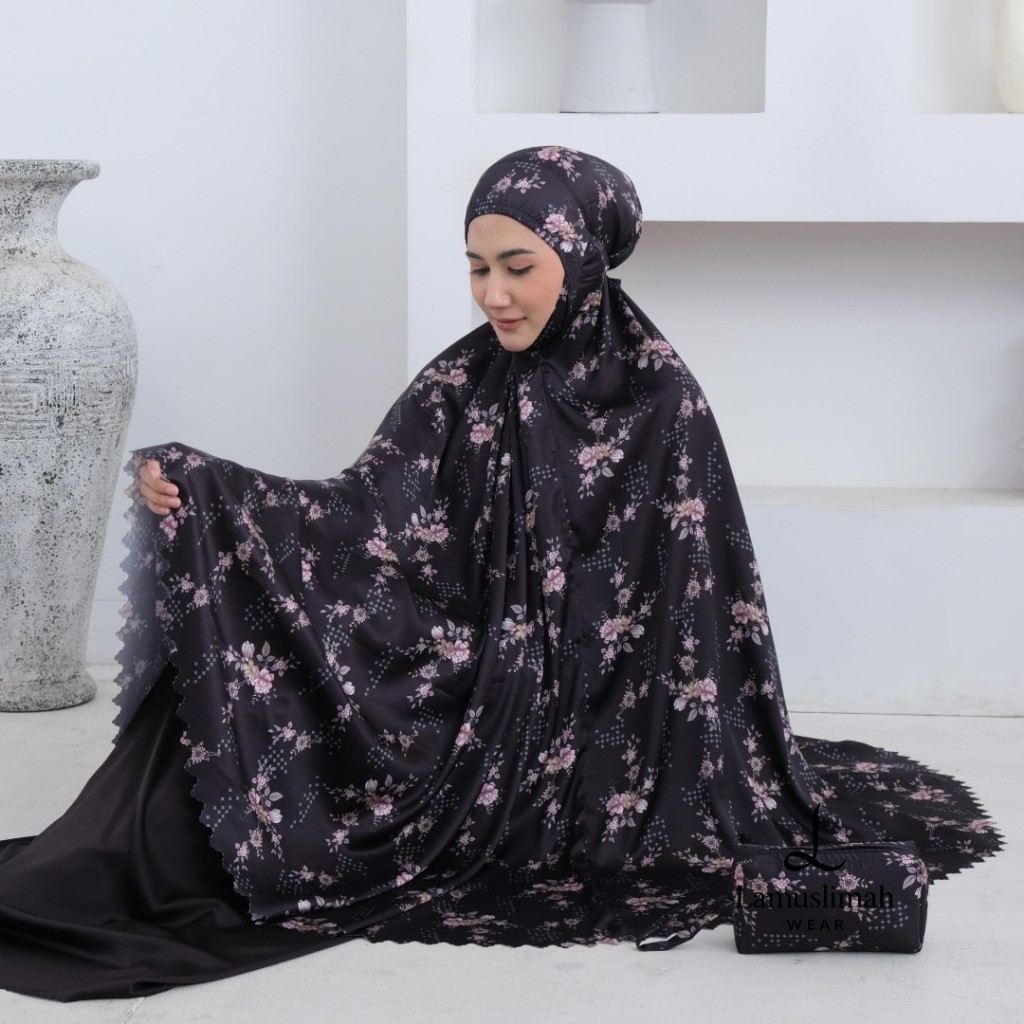 Mukena Silk Armani Premium Motif Bunga Elegan – Mukena Travel Adem Ringan Satin Halus