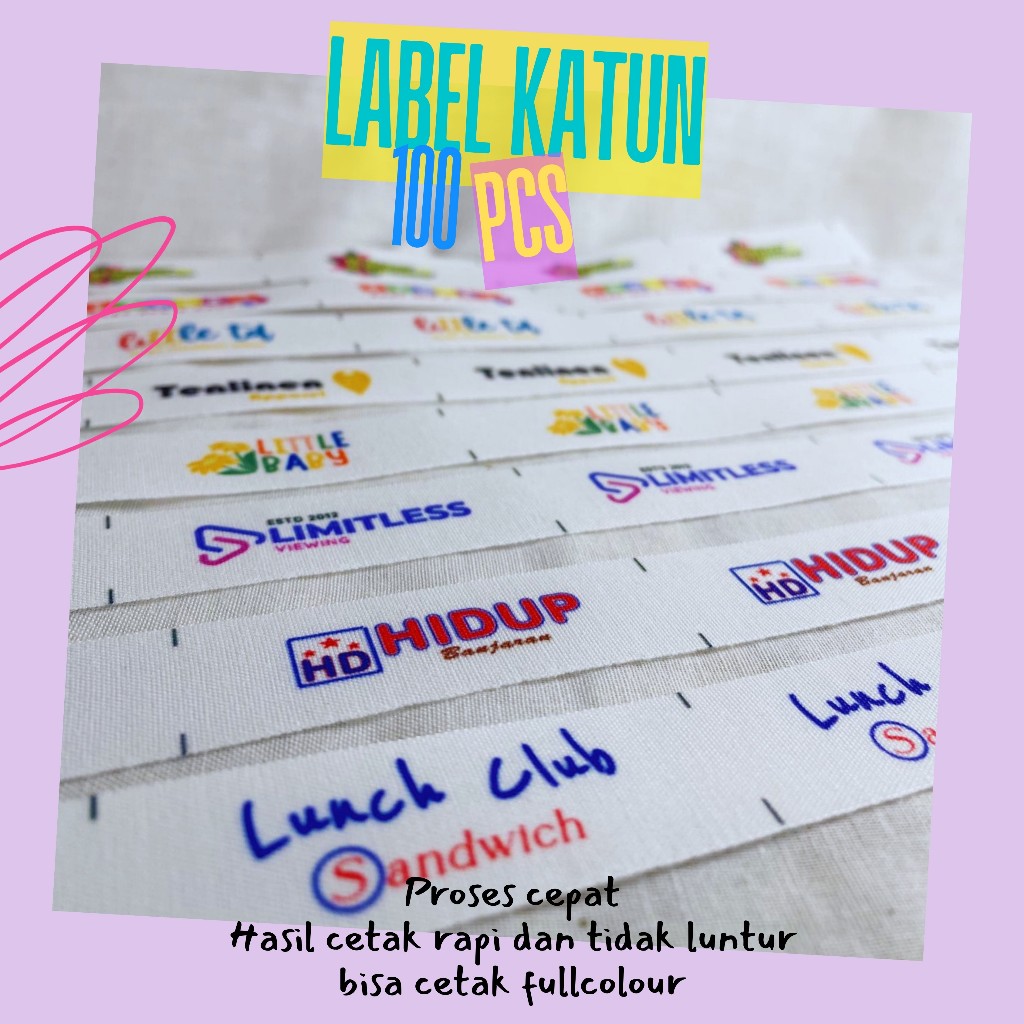 100pcs label katun fullcolour custom label baju label hijab label katun import