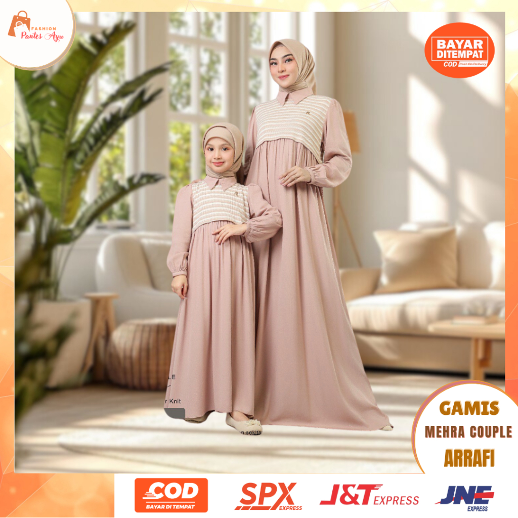 Mehra Couple Dress ORI by Arrafi Official Gamis Terbaru Rayon Premium Busui Friendly Jumbo S - XXXL 