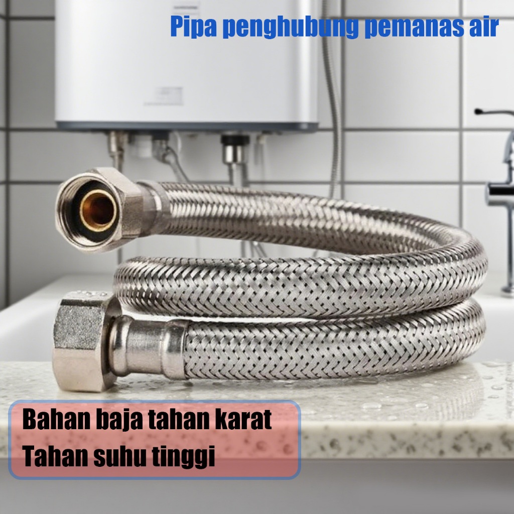 Selang Anyam Flexible Water Heater Drat Kuningan Ukuran 30, 40, 50, Selang Sambungan Wastafel Closet
