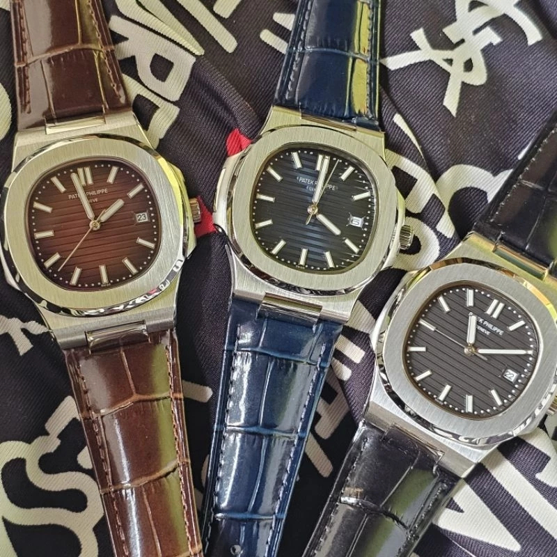 Jam Tangan Pria Ori Patek Philip PP Nautlus Silver Strap Leather Jam Tangan Automatic