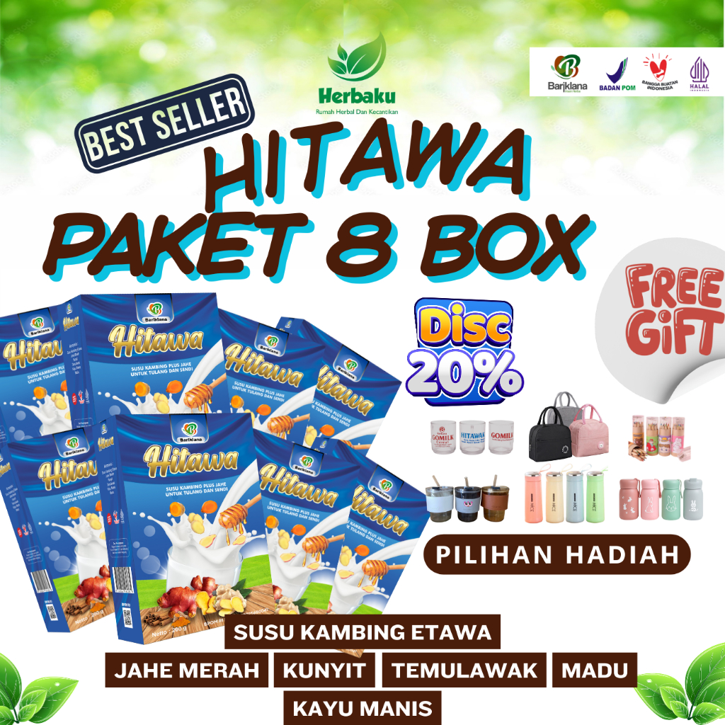 

PAKET 8 BOX FREE BONUS HITAWA SUSU KAMBING ETAWA PLUS JAHE HERBAL TULANG SENDI REMATIK ASAM URAT