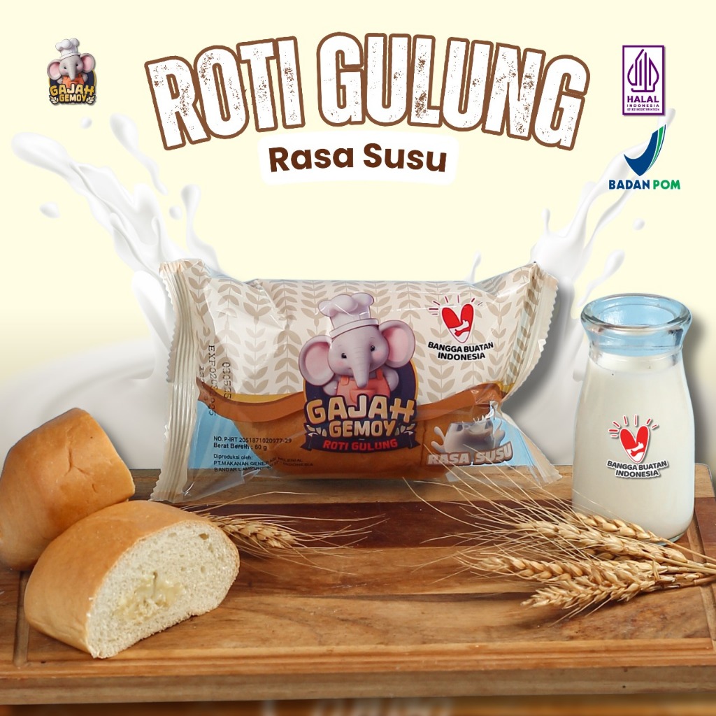 

Gajah Gemoy - Roti Gulung Gajah Gemoy Rasa Susu | Snack Roti Lembut Halal BPOM