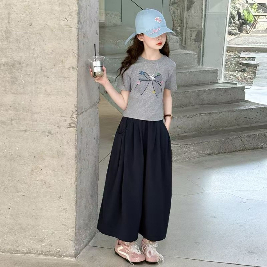 Baju Anak Cewek Setelan Import/Setelan Abu Celana Navy/Setelan Abu Celana Hala/Baju Setelan Anak Tan