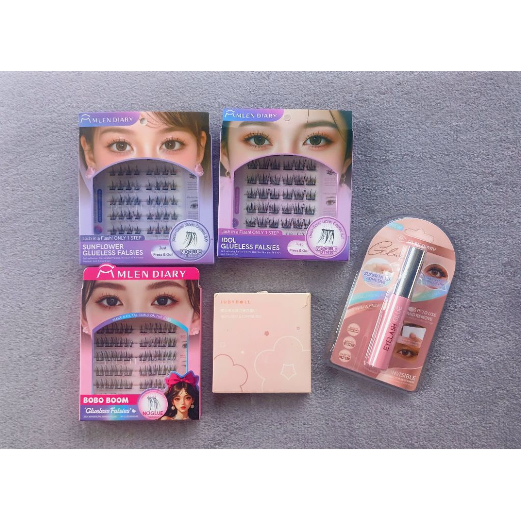 Mlen fake lashes glueless (bobo boom, sunflower, idol), diary eyelash glue mlen diary