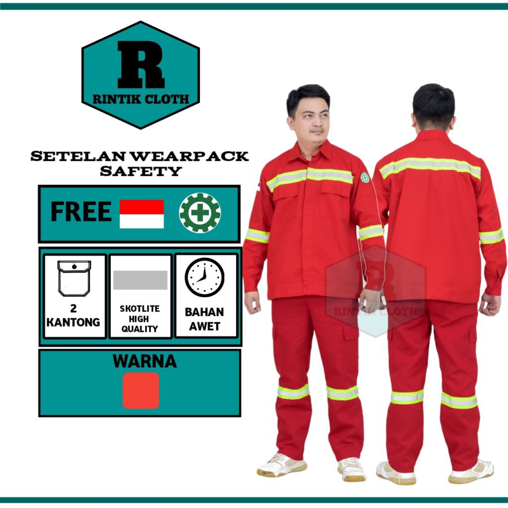 Rintik cloth - Setelan wearpack safety warna merah atasan dan bawahan untuk kerja lapangan proyek ba