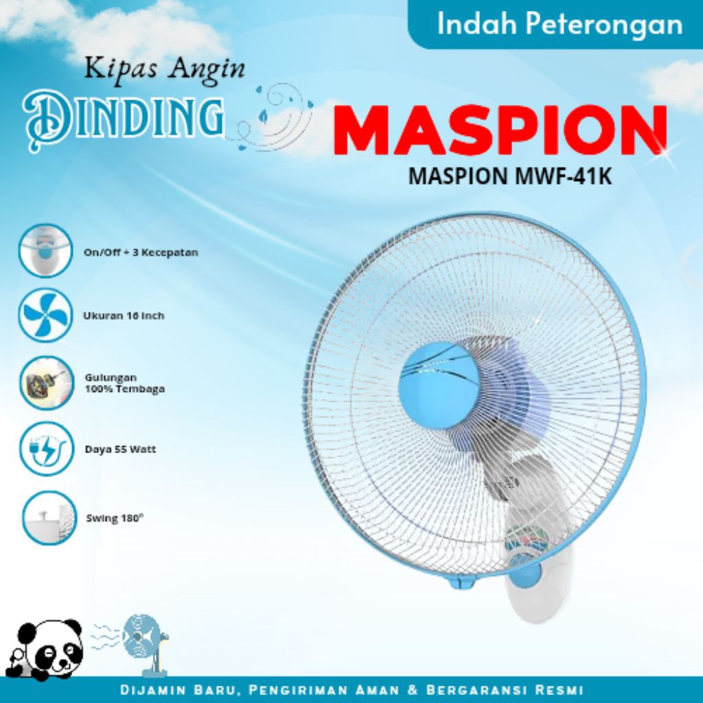 KIPAS ANGIN DINDING MASPION MWF-41K/MWF-1600/KIPAS ANGIN TEMPEL DINDING/TEMPEL TEMBOK MASPION 16 INC