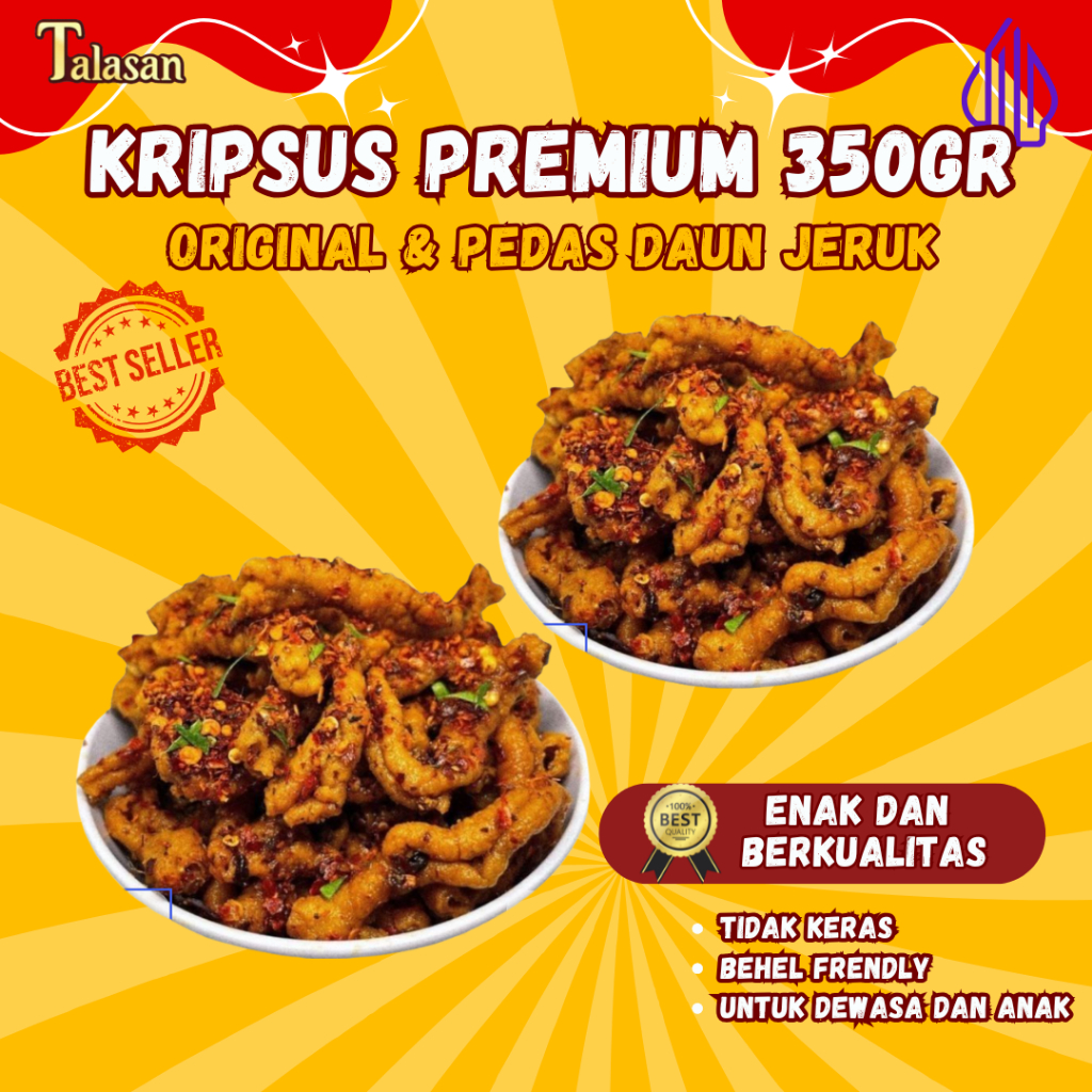 

KRIPSUS SUPER PREMIUM 350g (KERIPIK USUS) ORIGINAL DAN PEDAS DAUN JERUK