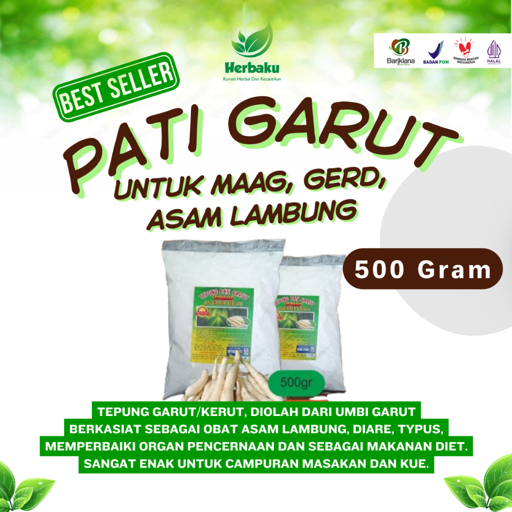 

Tepung Pati Garut 500gr – Herbal Alami Untuk Maag, GERD, Asam Lambung, Diare, Diet, Masakan & Kue