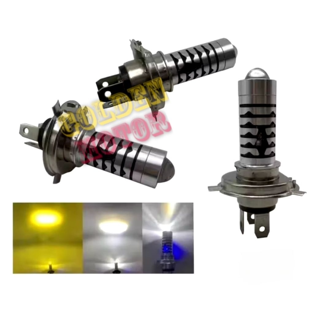 Lampu LED 2 Warna H4 DC Laser Gun Putih Kuning + Senja 3 Kaki Vixion Tiger Mx King Motor Mobil
