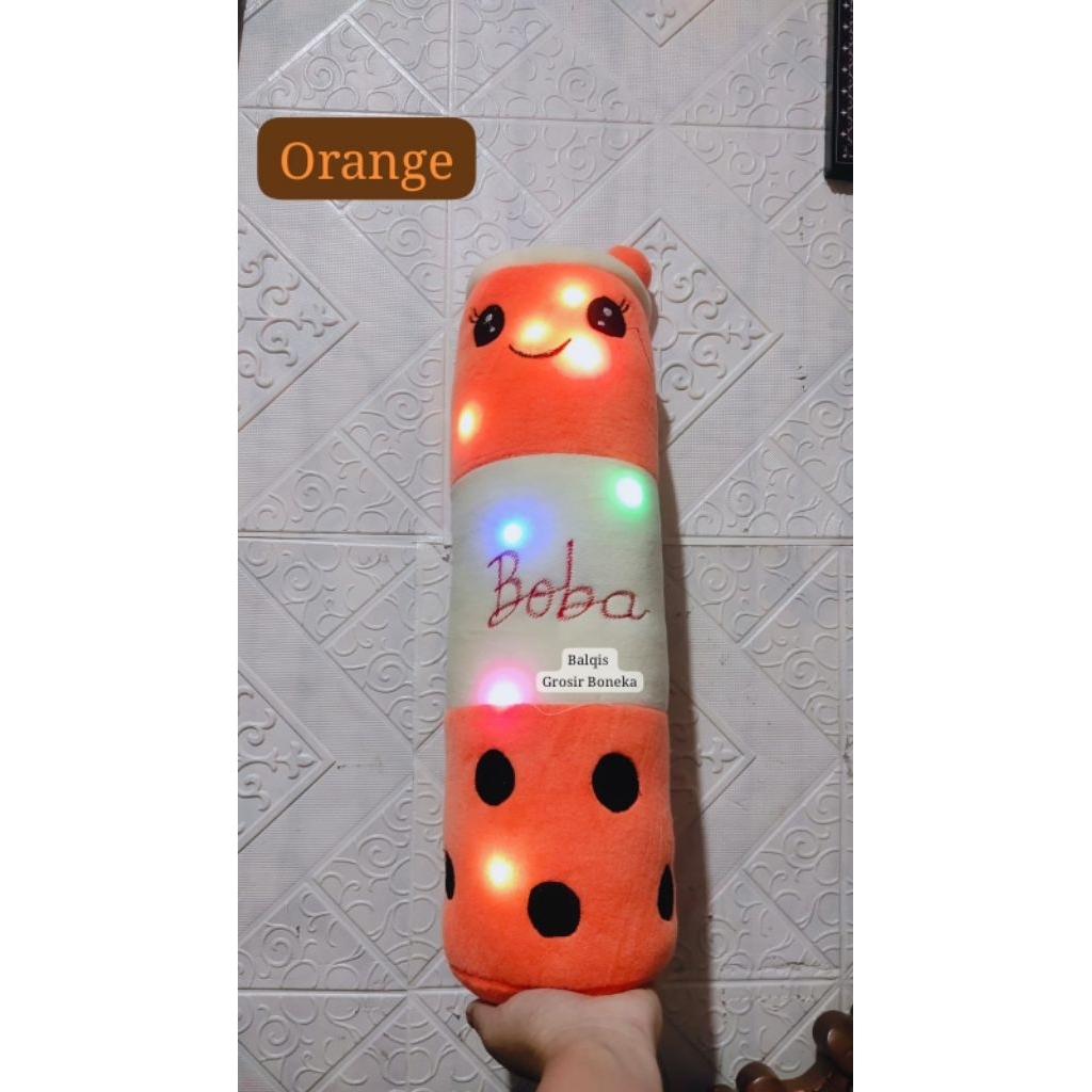 Boneka Guling Boneka Boba Milk Sugar tinggi 60cm Nyala Lampu LED Rainbow