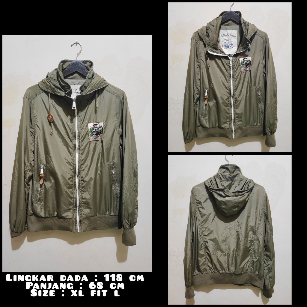 Jaket Bomber Warna Hijau Army Merk Jeep Second Original.