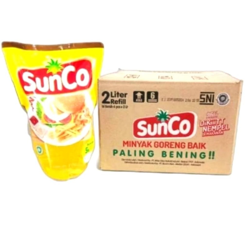 

minyak goreng sunco 2 liter pouch 1 dus 6pcs dan 2 dus 12pcs