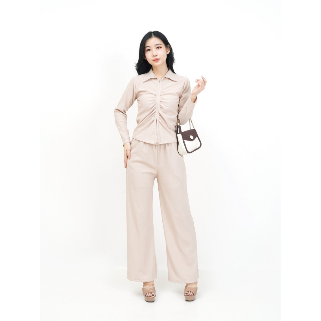 Jasmine One Set Knit Wanita Celana Kantong Kekinian – Baju Setelan Harian Casual