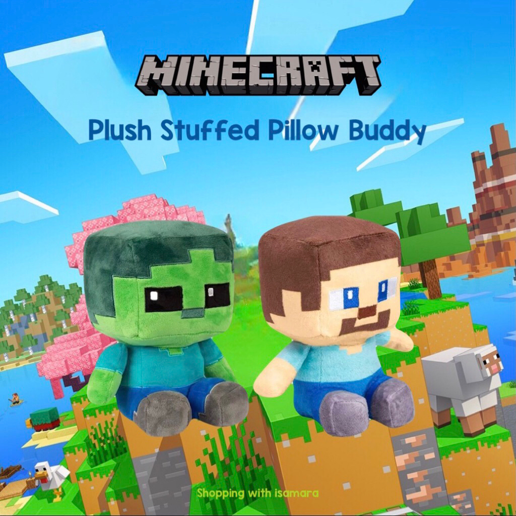 Minecraft Plush Stuffed Pillow Buddy / Boneka Steve dan Zombie