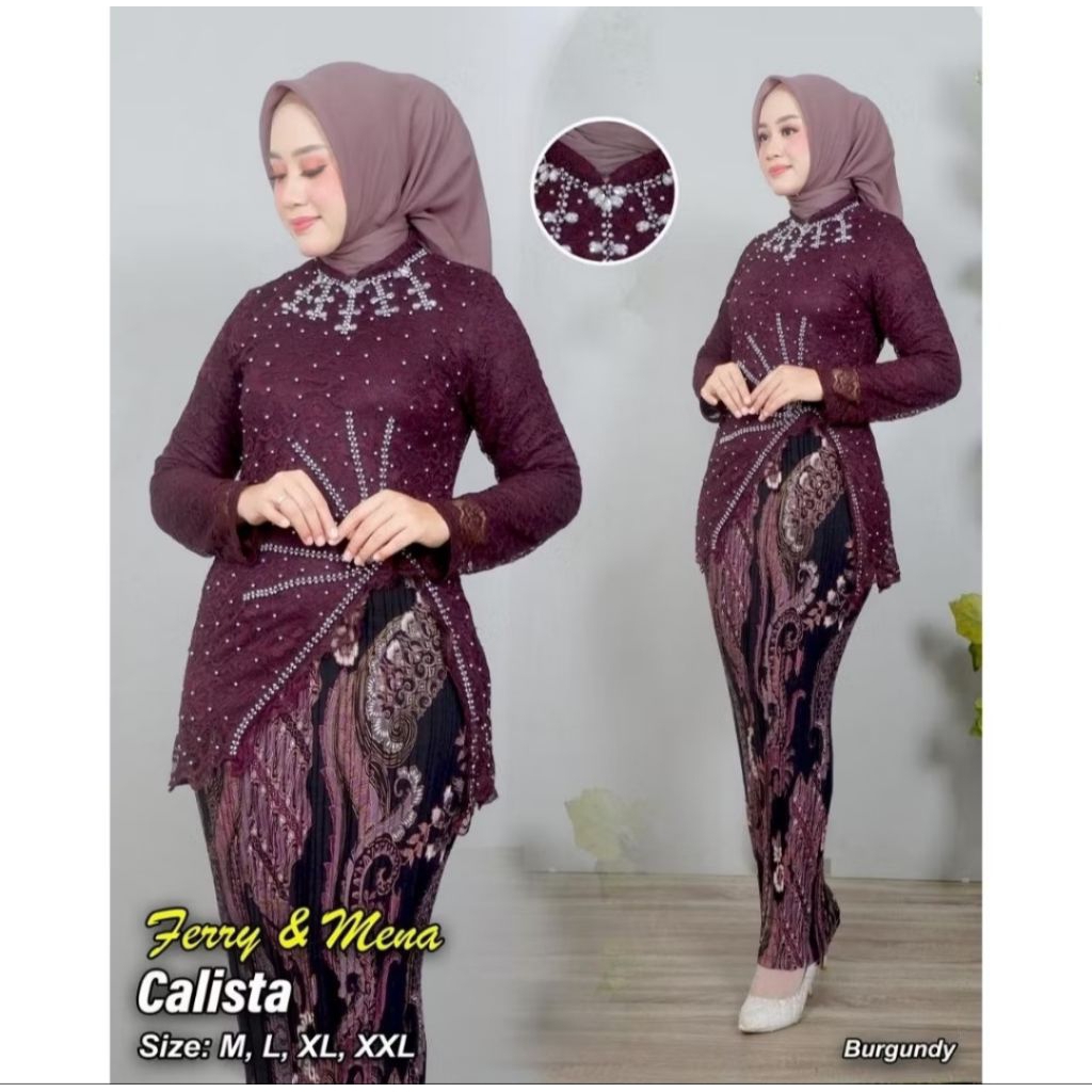 TERBARU SETELAN BAJU KEBAYA MODERN MEWAH ELEGANT KEBAYA BRUKAT PAYET CALISTA FULL PURING / KEBAYA IB