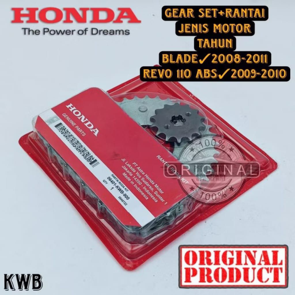 GEAR SET PLUS RANTE KWB/KWW ORIGINAL HONDA BLADE 2008-20011, REVO 110 ABS 2009-2010, GIR SET BLADE, 