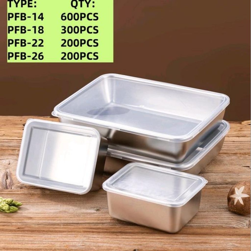Pressh box Stainless tutup Plastick Baki nampan tray segi tinggi 4cm+tutup plastik Kitchenware