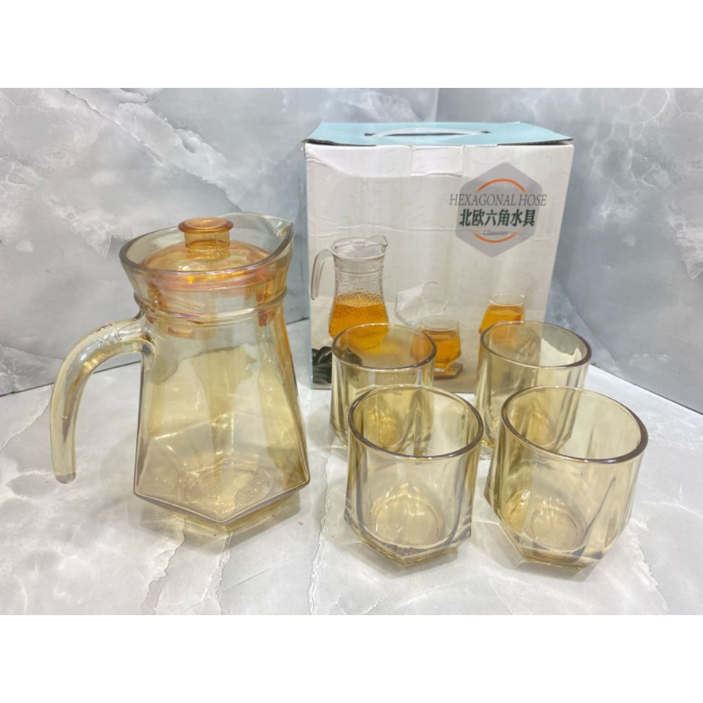 PITCHER SET 7- NORDIC HEXAGONAL / TEKO SET GELAS KACA MEWAH