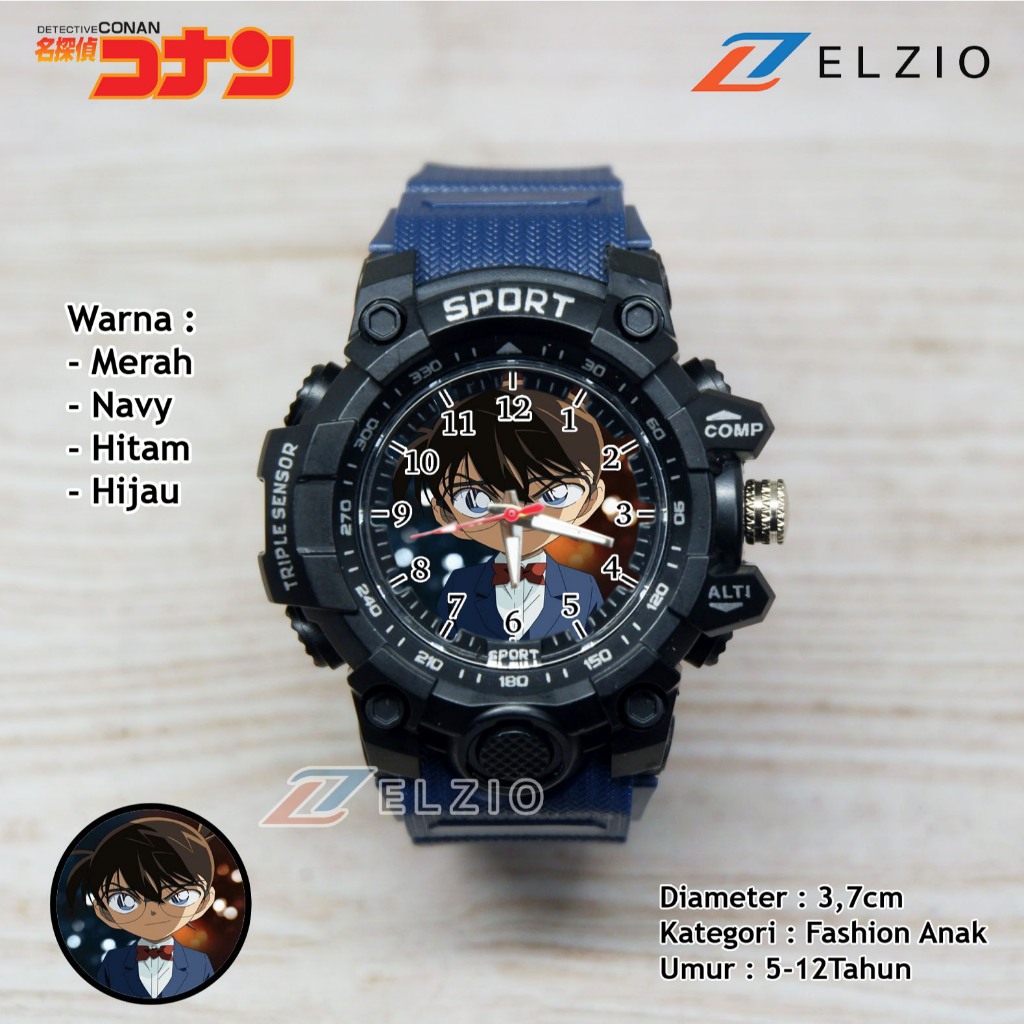 ELZIO - Jam Tangan Anak Laki-Laki Sport Anti Air Karakter Detective Conan Keren Terbaru