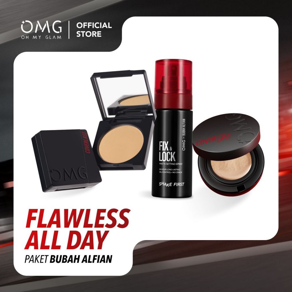 OMG OH MY GLAM Flawless All Day : Cushion, Two Way Cake & Setting Spray  - Tahan Lama & Bebas Crack 