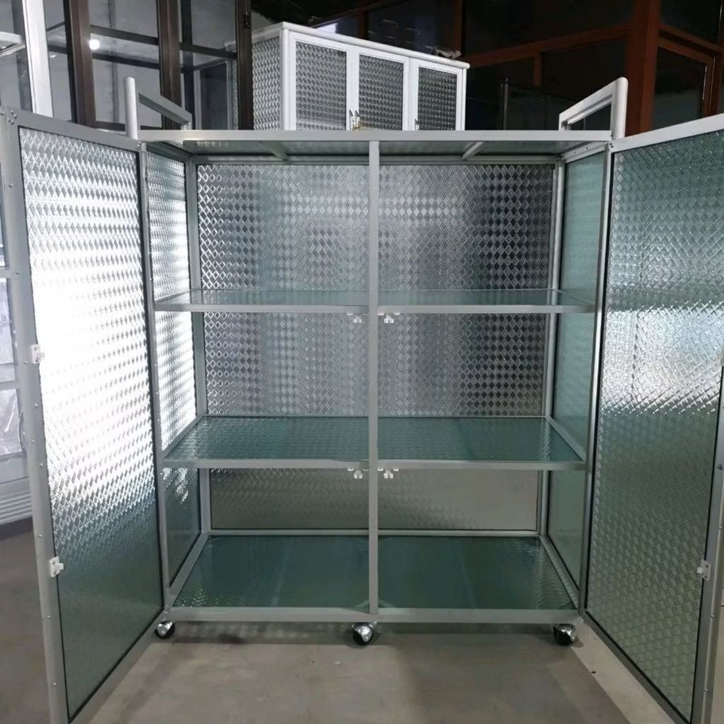 TC ALUMINIUM LSG718 100X40X102 s b MEJA LEMARI RAK SERBAGUNA 3 SUSUN FULL KACA 3 MM RIBEN / MOTIF AL