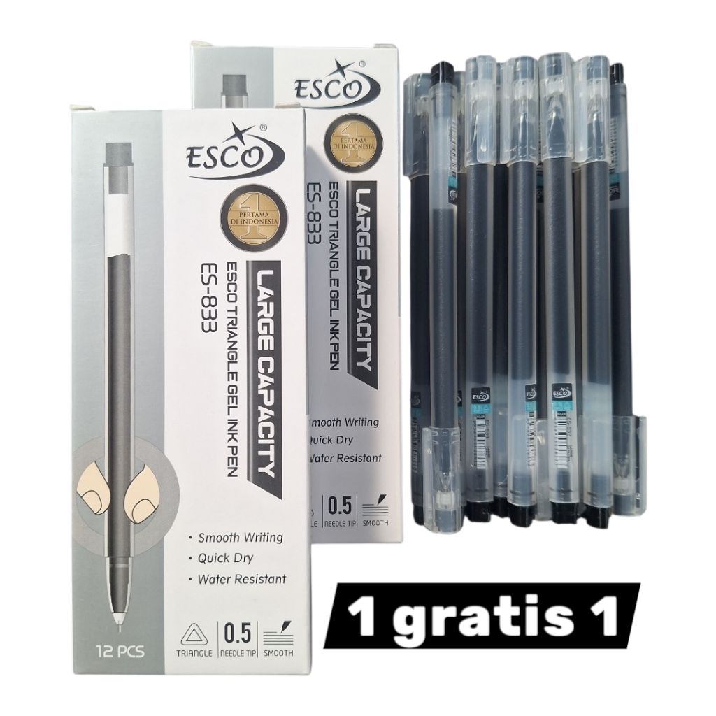 

PAKET Hemat Pulpen Gel Segitiga ESCO-833/Pena 0.5/Alat Tulis/Pen/Ballpoint/Pulpen ESCO Segitiga