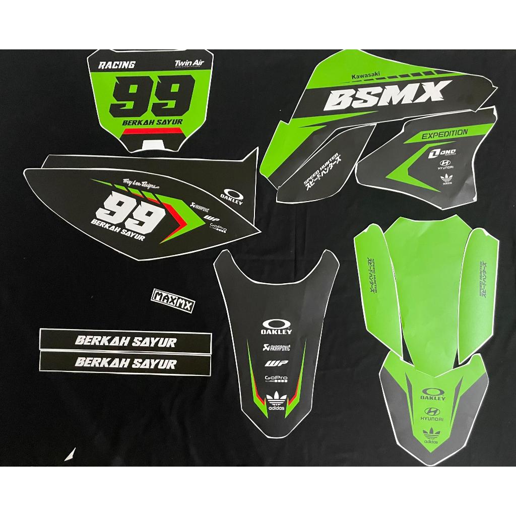 decal keren stiker full body klx 150 s variasi striping motif hitam list hijau putih keren