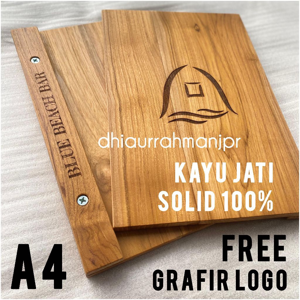 

MENUBOARD A4 LISTER BUKU MENU BAHAN KAYU JATI FREE GRAFIR LOGO
