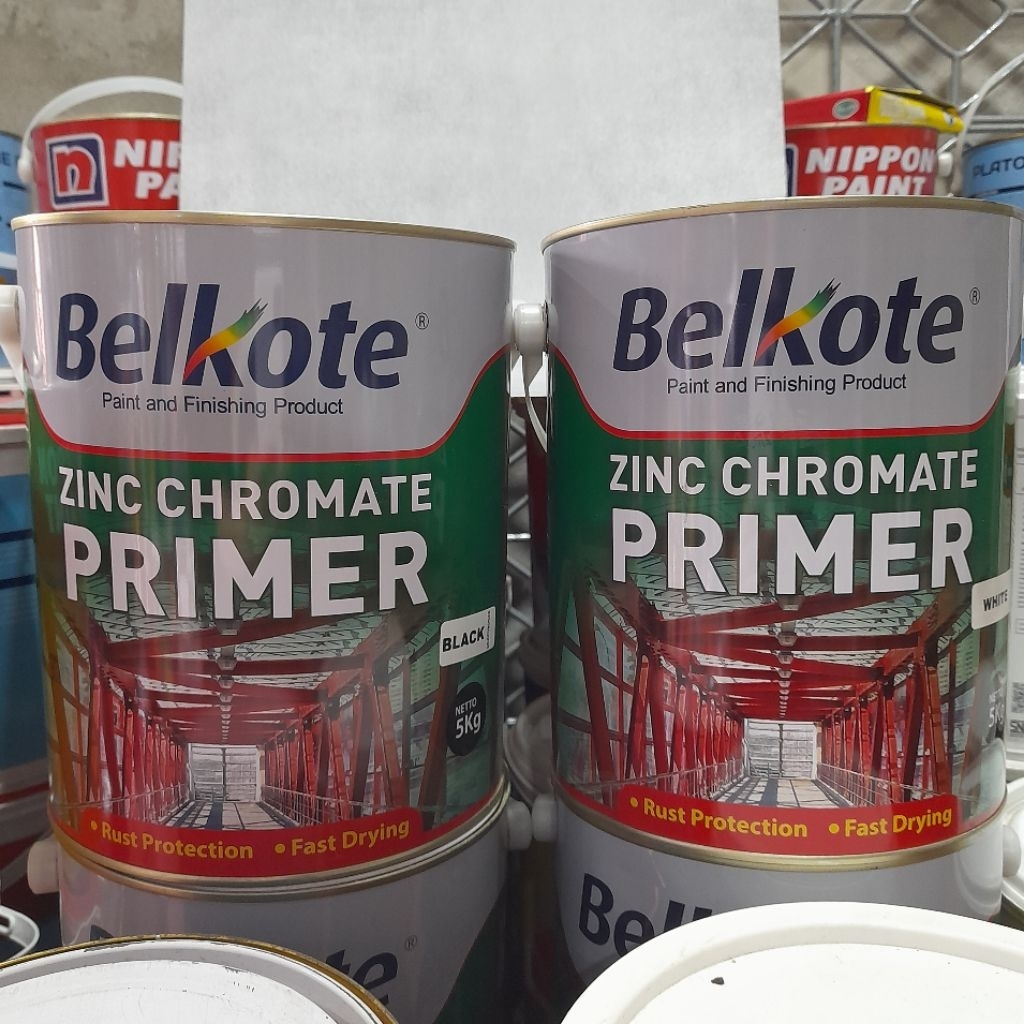 [5 kg] BELKOTE Zinc Chromate Primer warna hitam, putih, abu-abu / Cat dasar minyak tahan karat