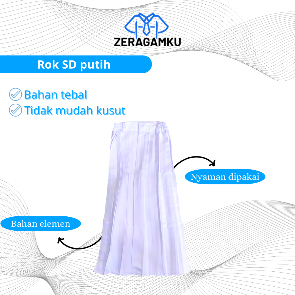 Seragam Sekolah Rok Putih SD Rempel  Panjang Bahan Elemen zeragamku