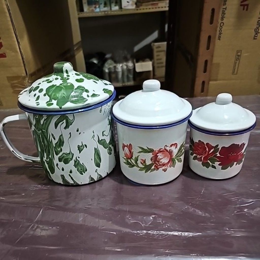 Cangkir Tutup Enamel Mug Enamel
